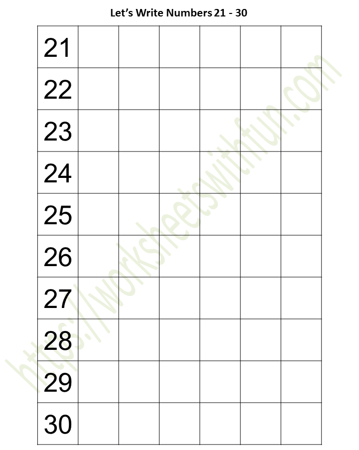 Math Worksheets Numbers 21 30